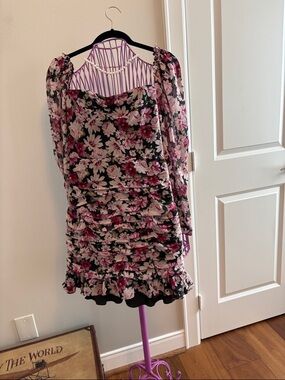 Astr Black Dress with Pink Floral Design
